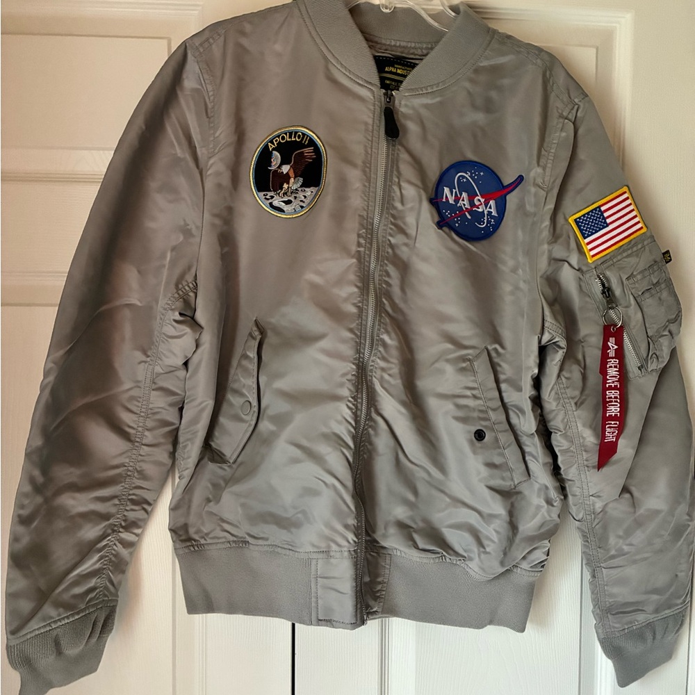 Alpha Industries Gray NASA Apollo II Bomber Jacket, XL